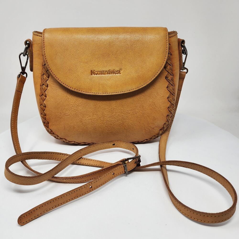 Montana West Leather Crossbody Handbag Tan Leather Magnetic Flap MWG03-9065
